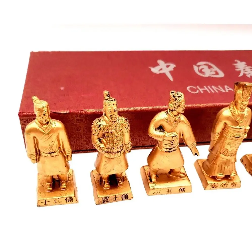 Chinese Terracotta Army Soldier Statue Collection w/ Display Box Souvenir Set